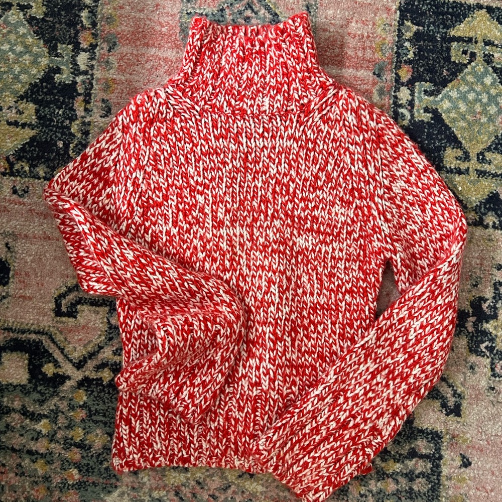 French Connection Red and White Knit Turtleneck Sweater